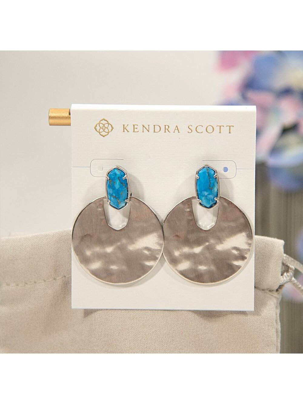 Kendra Scott Blue Magnesite Rhodium Plated Deena Drop Dangle Earrings NWT